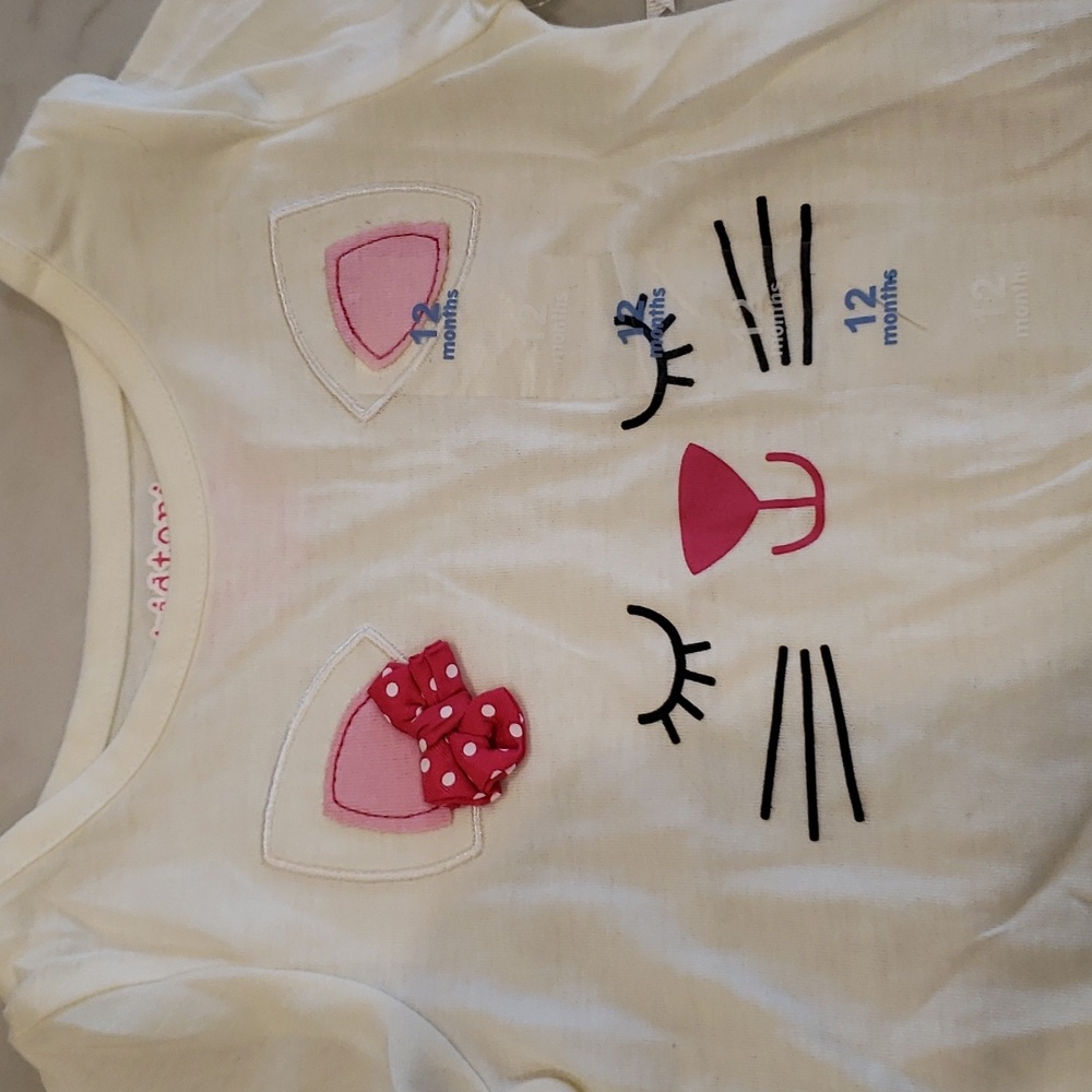 Adorable Cat Kitten Long Sleeve Tee girl 12M pink baby toddler